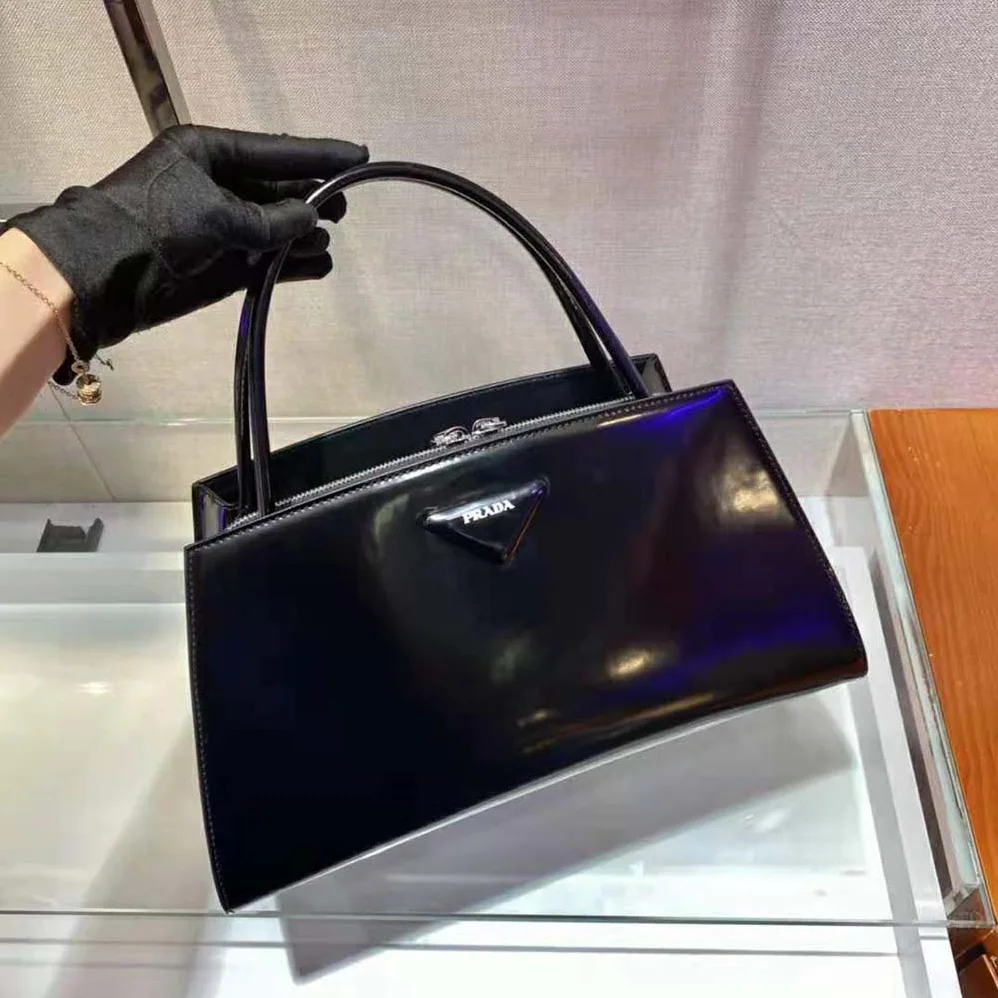 Prada Brushed Leather Handbag for Women in Black