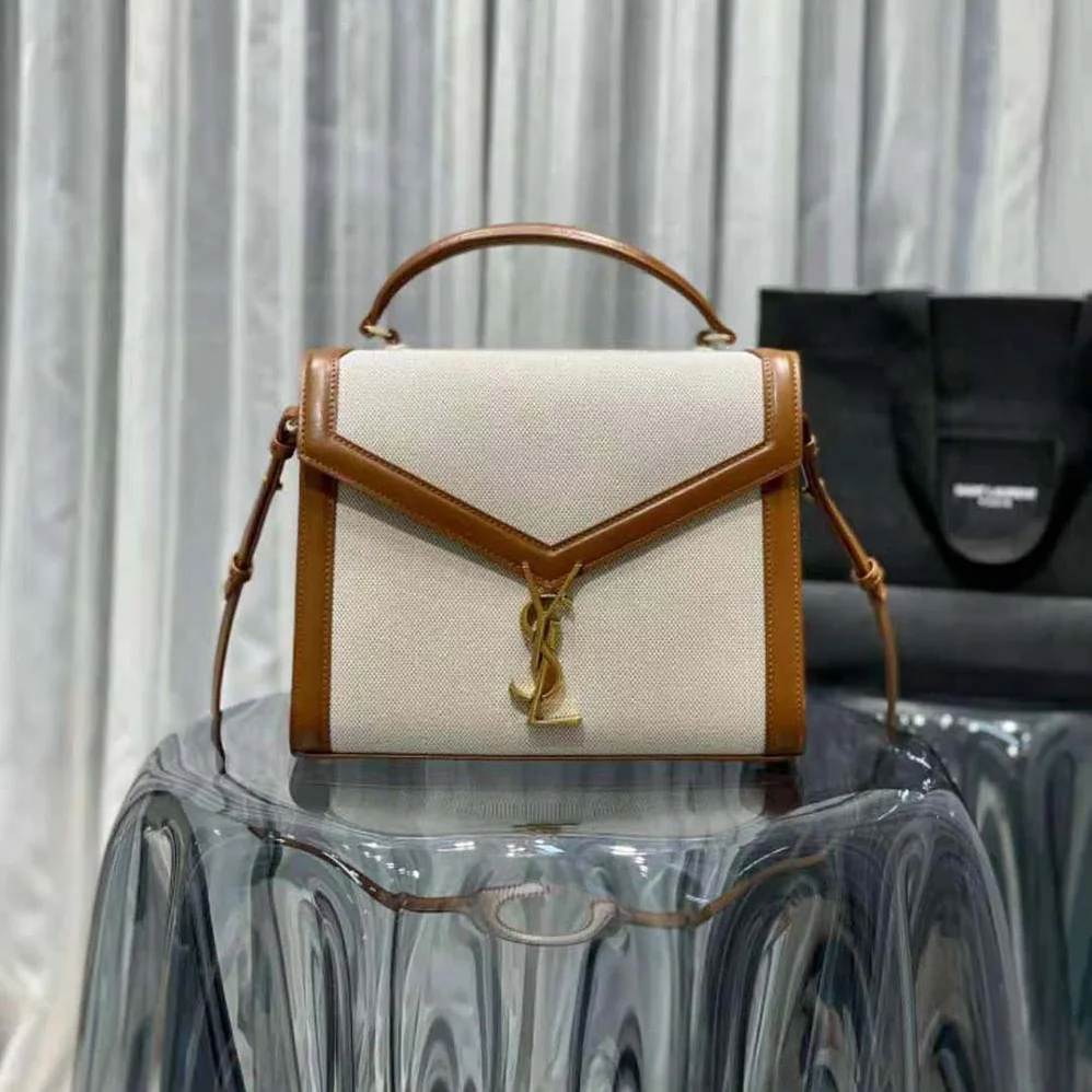 Saint Laurent YSL Cassandra Medium Top Handle Bag in Canvas and Smooth Leather for Women Saint Laurent YSL Cassandra Medium Top Handle Bag in Canvas and Smooth Leather for Women