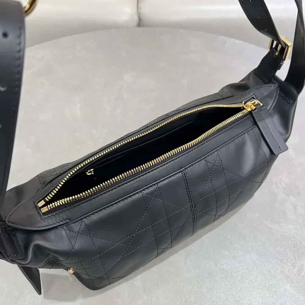 Dior Small D-Journey Bag in Crinkled Calfskin Black Flat Macrocannage for Women