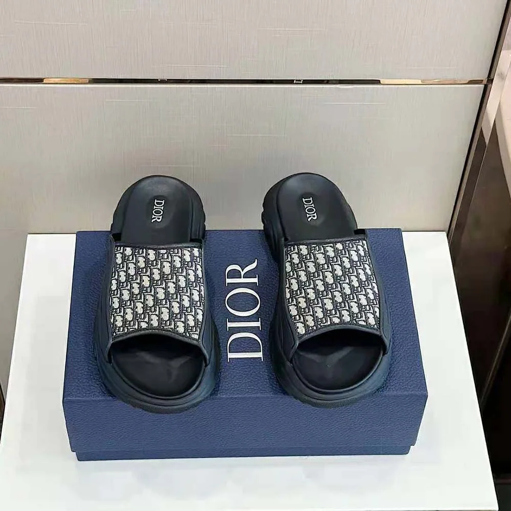 Dior H-town Sandal Black Rubber with Beige and Black Dior Oblique Jacquard for Men