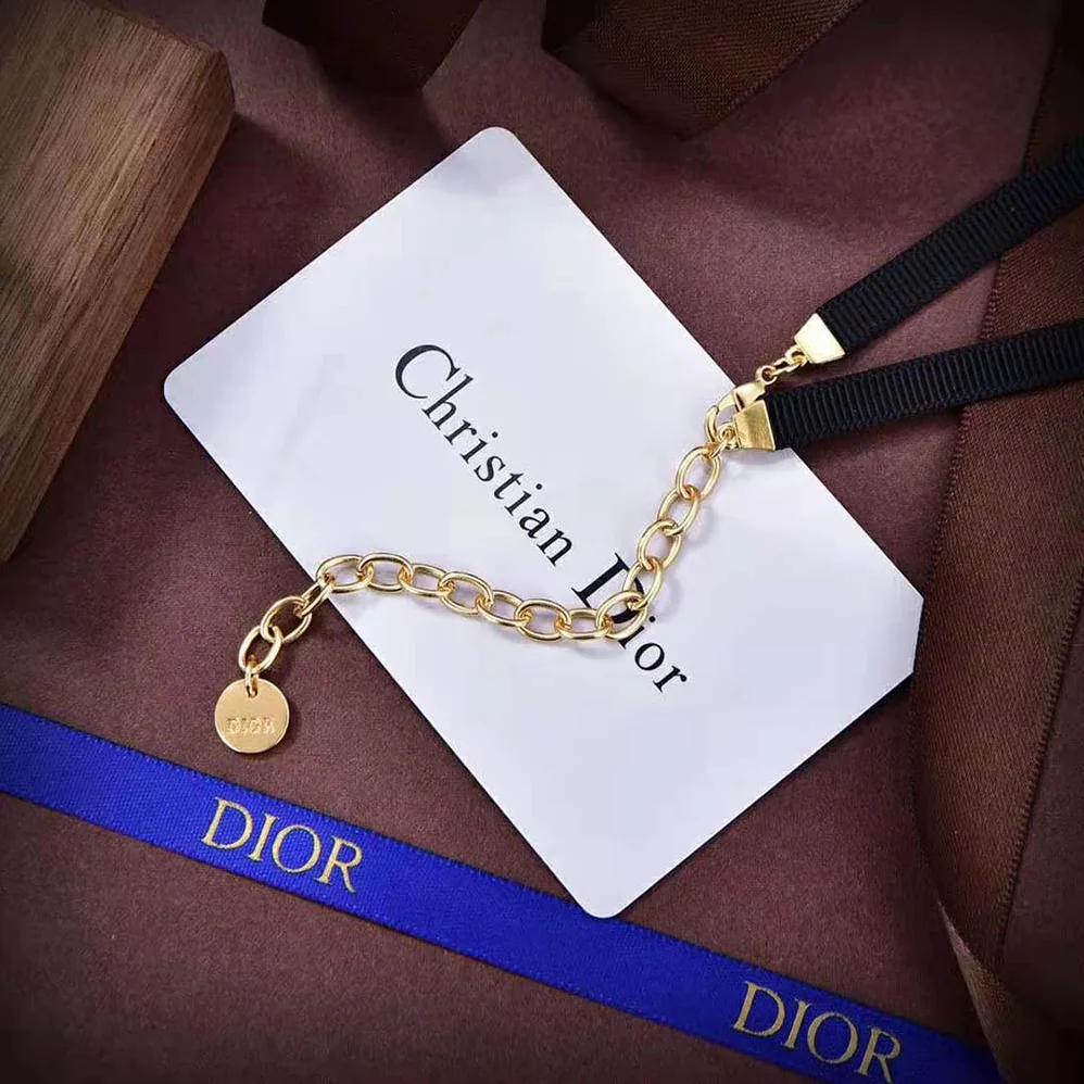 Dior Plan De Paris Choker Gold-Finish Metal with Black Grosgrain and White Resin Pearls for Women