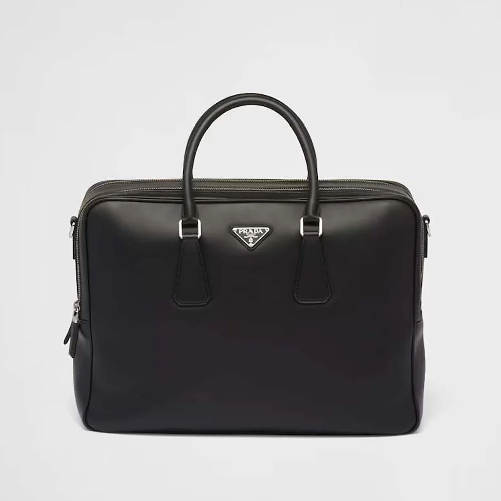 Prada Leather Briefcase with Enameled Metal Triangle Logo for Men Prada Leather Briefcase with Enameled Metal Triangle Logo for Men