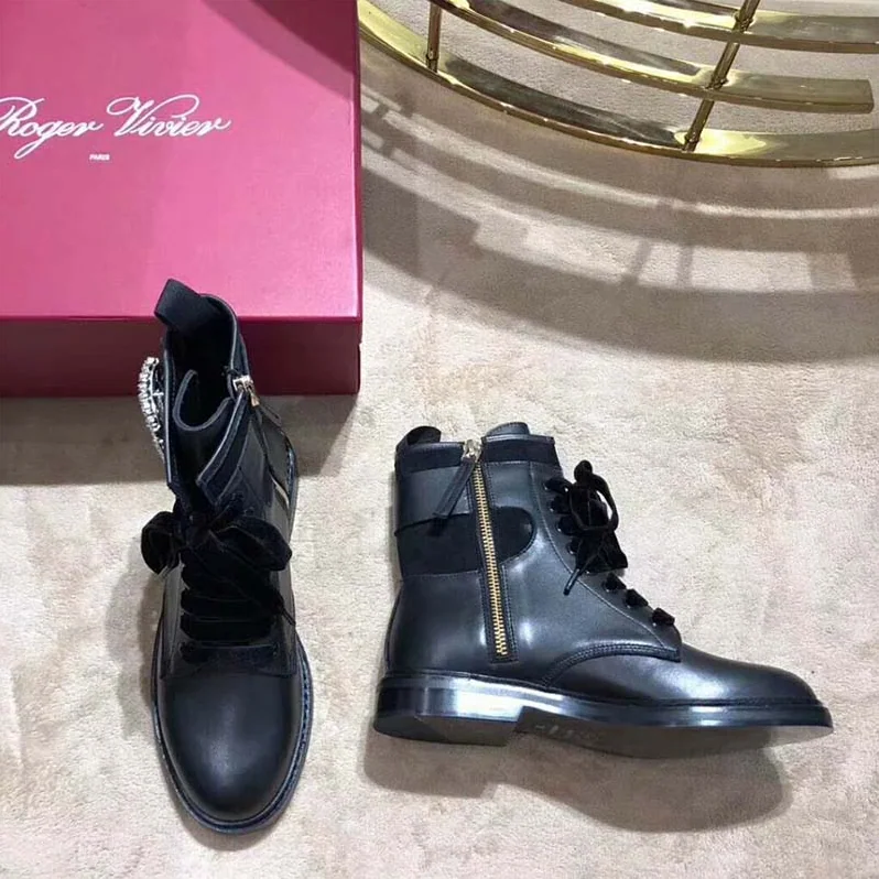 Roger Vivier Shoes Viv' Rangers Strass Buckle Ankle Boots for Women in Black Roger Vivier Shoes Viv' Rangers Strass Buckle Ankle Boots for Women in Black