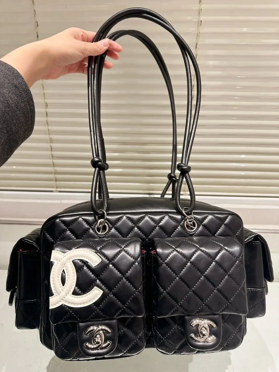 Chanel Cambon Ligne Reporter Bag in Black Silver Hardware