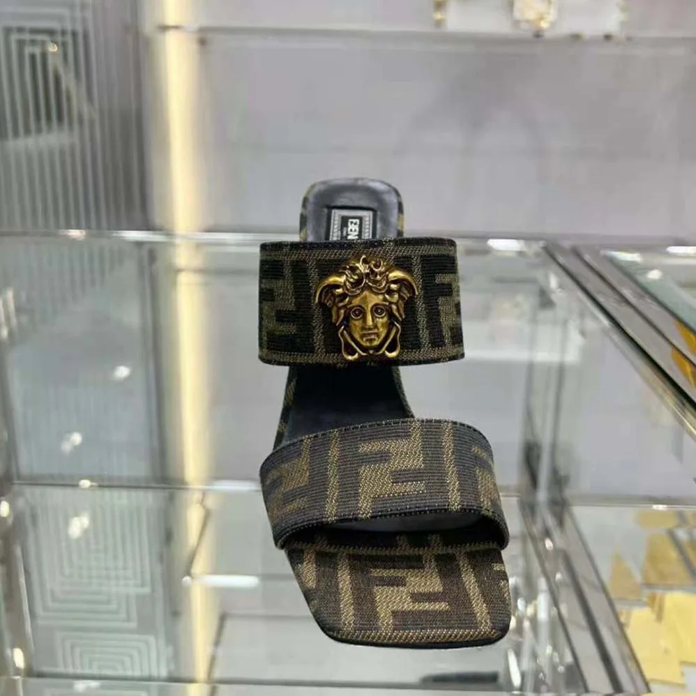 Versace Fendace FF Jacquard Mules for Women in Brown Versace Fendace FF Jacquard Mules for Women in Brown
