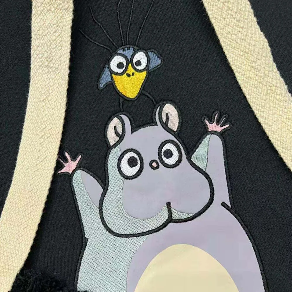 Loewe Bo Mouse Embroidered Hoodie in Cotton for Women in Black