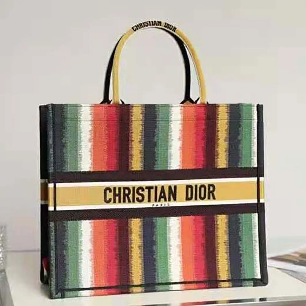 Dior Dior Book Tote Multicolor D for Women in Stripes Embroidery