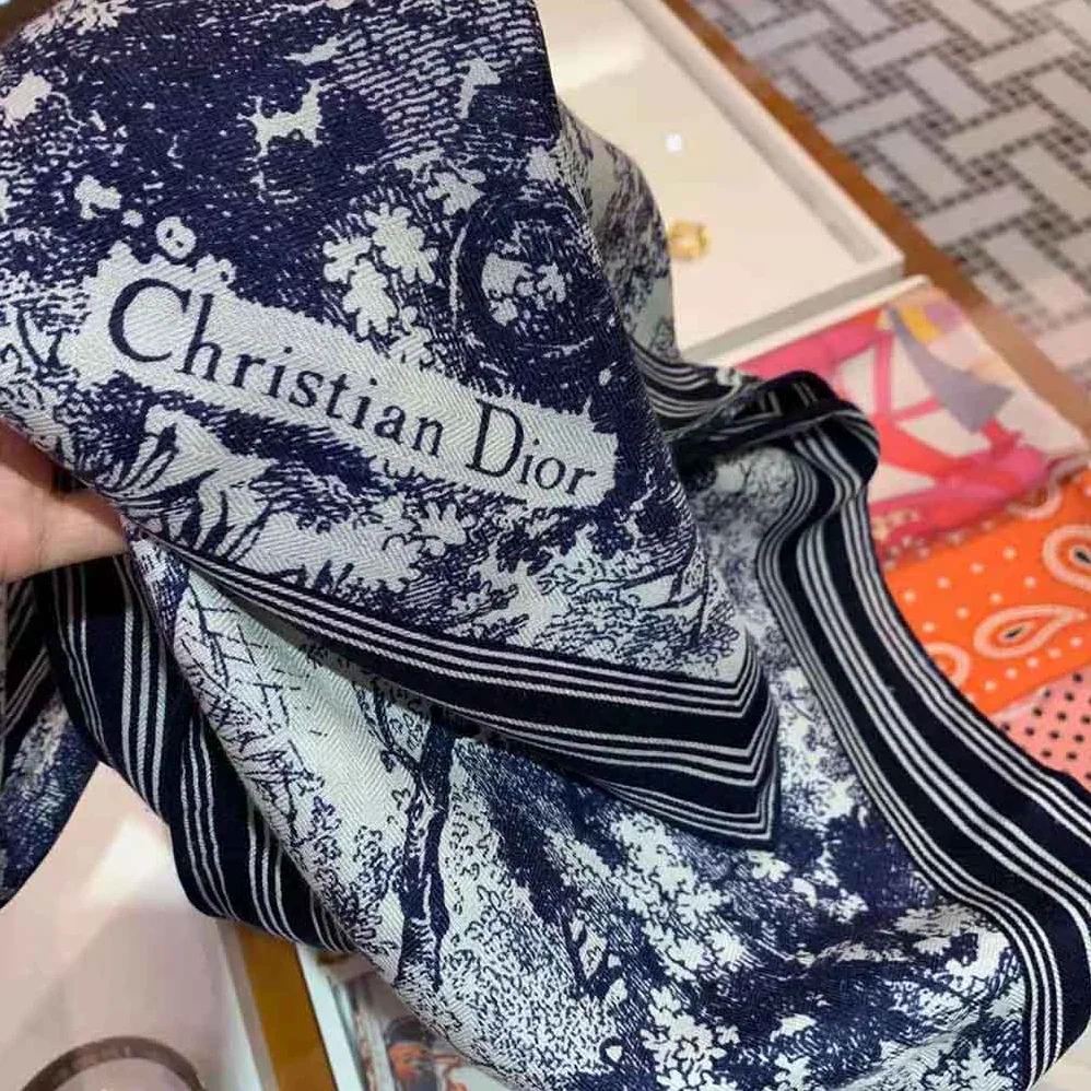 Dior Toile De Jouy Square Scarf Blue Silk Twill for Women Dior Toile De Jouy Square Scarf Blue Silk Twill for Women