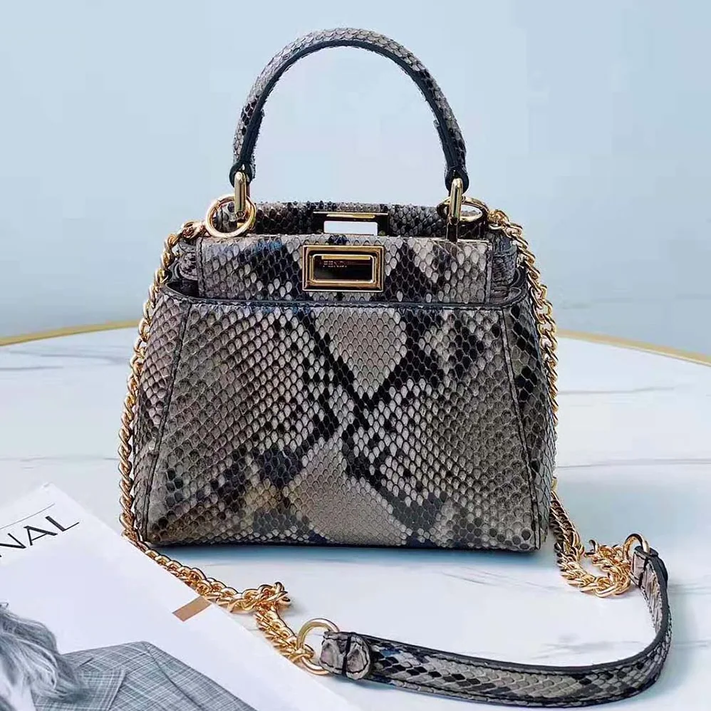 Fendi Peekaboo Iconic Mini Gray Python Bag for Women
