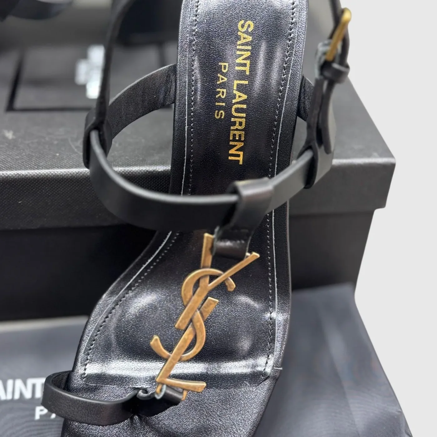 Saint Laurent Cassandra Heeled Sandals Black YSL