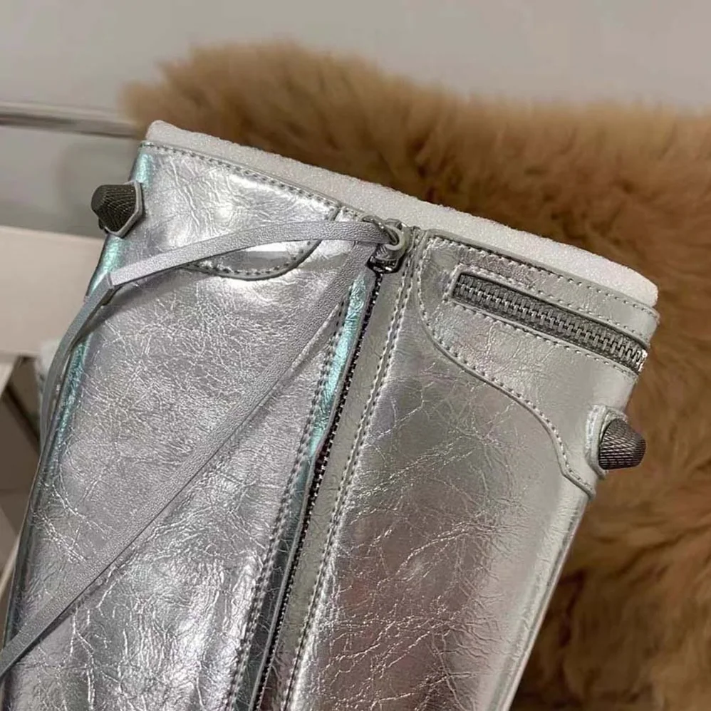 Balenciaga Cagole 90mm Boot in Silver Mmetallized Arena Lambskin for Women Balenciaga Cagole 90mm Boot in Silver Mmetallized Arena Lambskin for Women