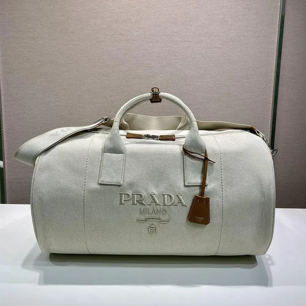 Prada Canvas Duffle Bag for Unisex in White Prada Canvas Duffle Bag for Unisex in White