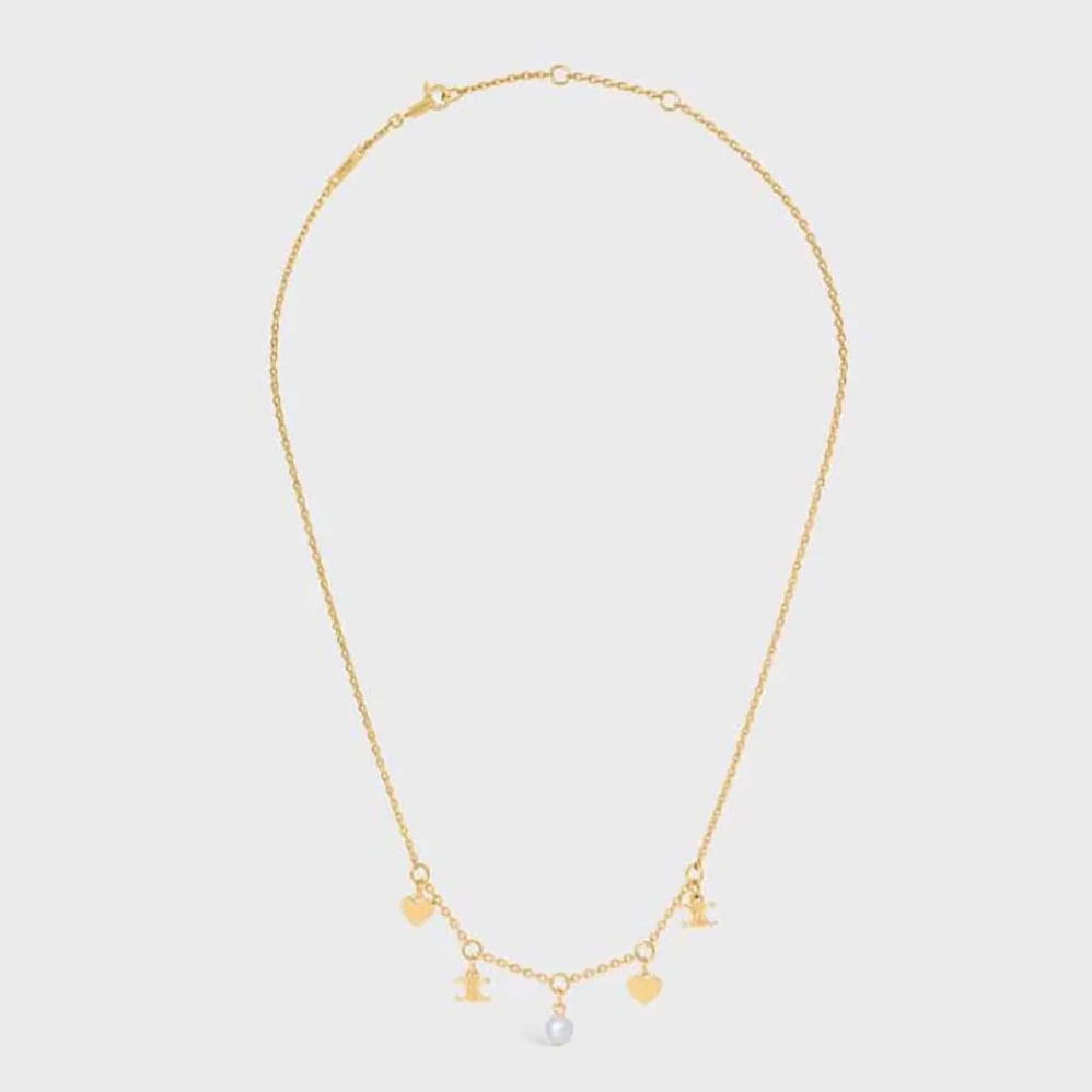 Celine Cœur Celine Charms Necklace in Brass with Gold Finish and Resin Pearl for Women Celine Cœur Celine Charms Necklace in Brass with Gold Finish and Resin Pearl for Women