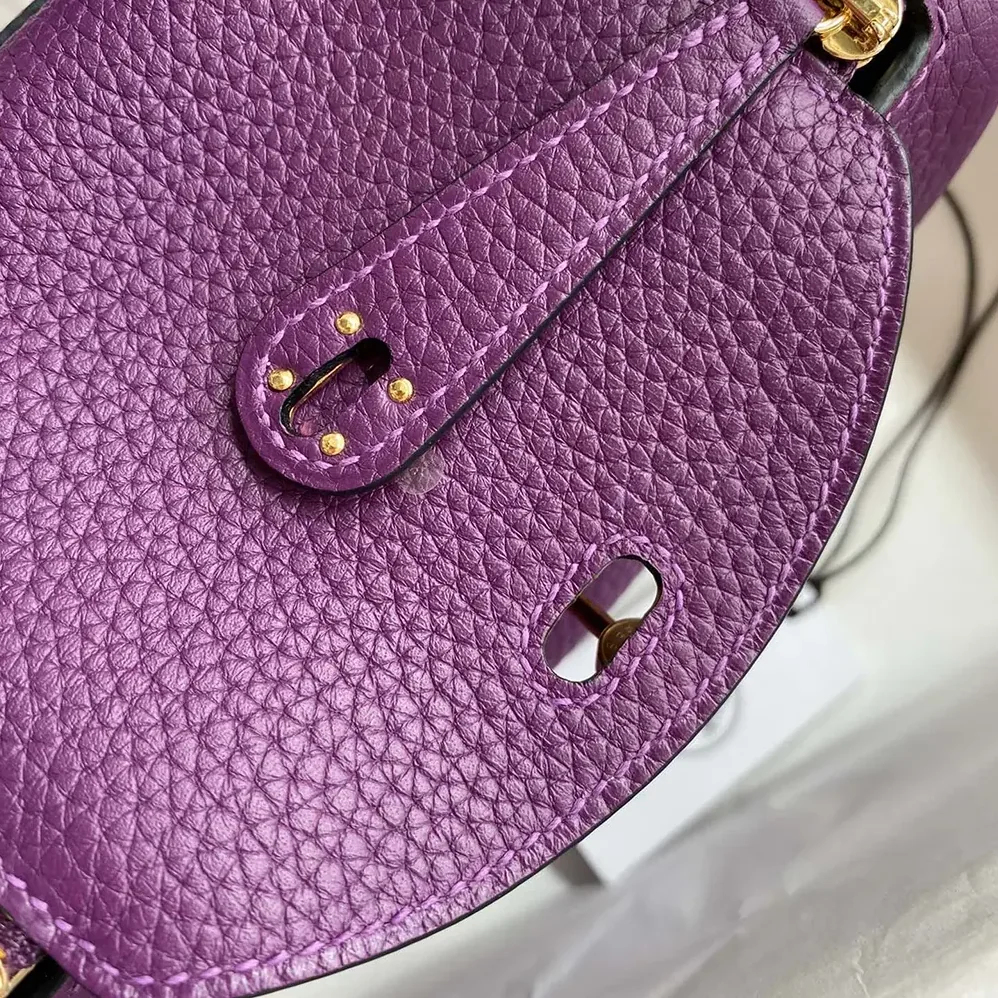 Hermes Lindy Mini 19 in Clemence Leather for Women in Purple/Gold Hermes Lindy Mini 19 in Clemence Leather for Women in Purple/Gold