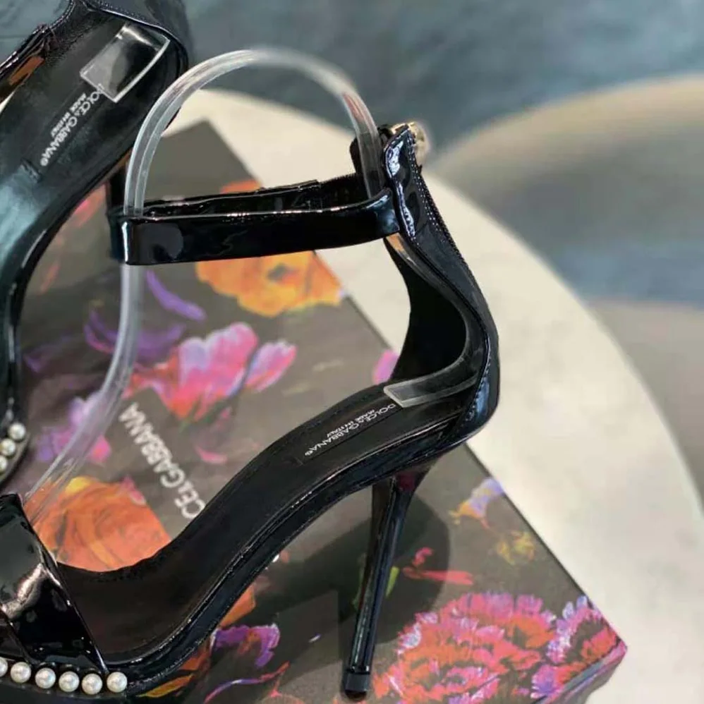 Dolce Gabbana D&G Patent Leather Sandals with Pearls for Women Dolce Gabbana D&G Patent Leather Sandals with Pearls for Women