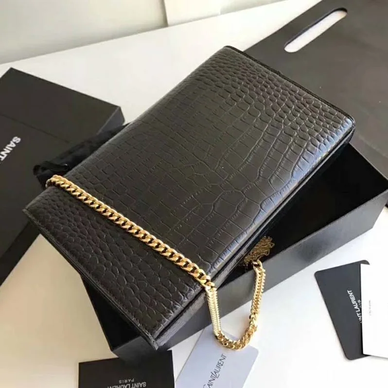 Saint Laurent YSL Kate Small Tassel Embossed Crocodile Shiny for Women in Gold Saint Laurent YSL Kate Small Tassel Embossed Crocodile Shiny for Women in Gold