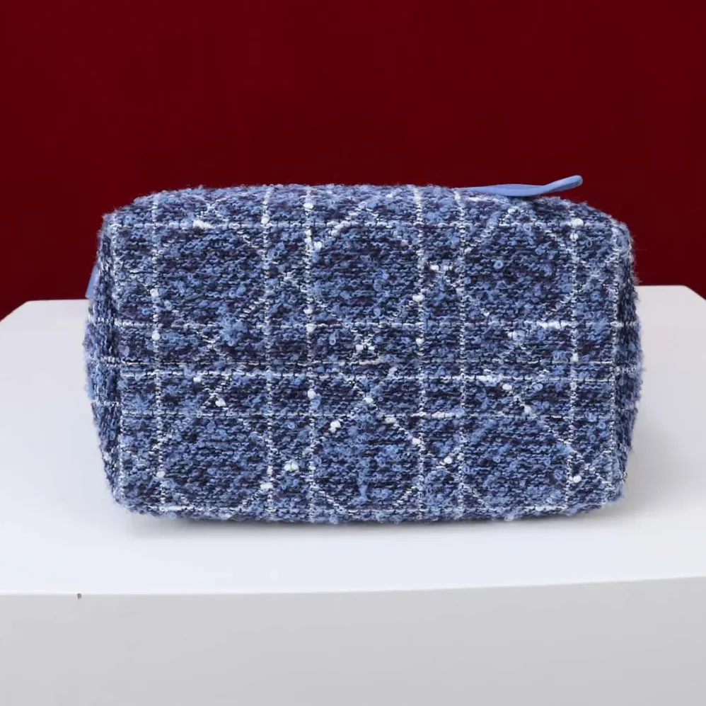 Dior Small Dior Toujours Vertical Tote Bag Blue Tweed with White Cannage Motif for Women Dior Small Dior Toujours Vertical Tote Bag Blue Tweed with White Cannage Motif for Women
