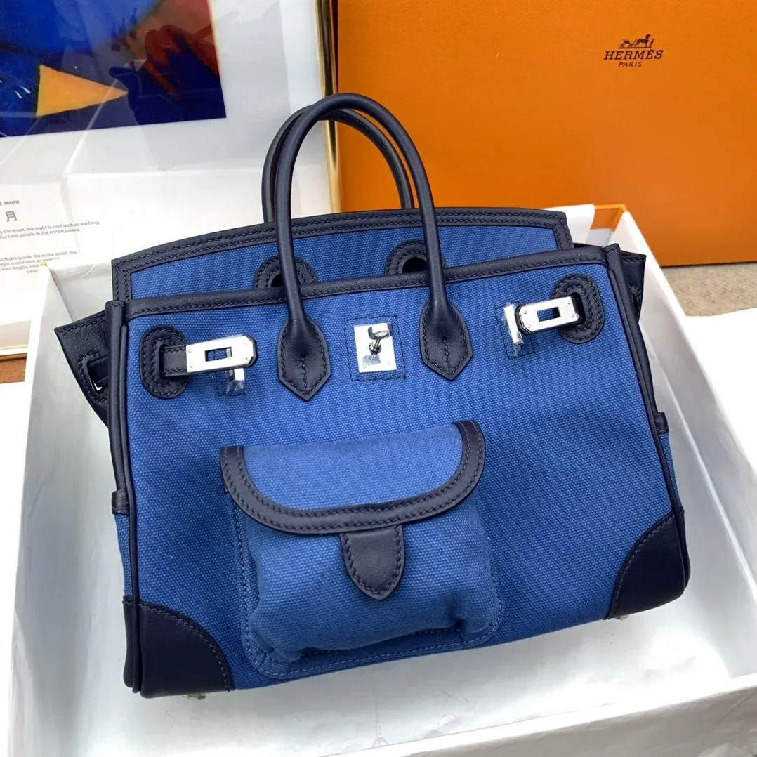 Hermes Birkin Cargo 25 Top Handle Bag in Blue Silver Hardware Bag Hermes Birkin Cargo 25 Top Handle Bag in Blue Silver Hardware Bag