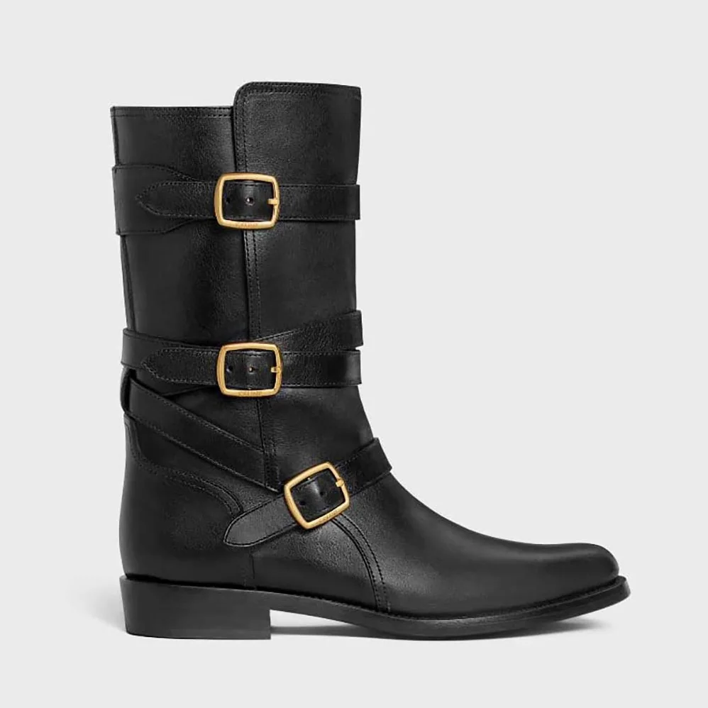 Celine Lyra Triple Buckles Boot in Calfskin for Women in Black