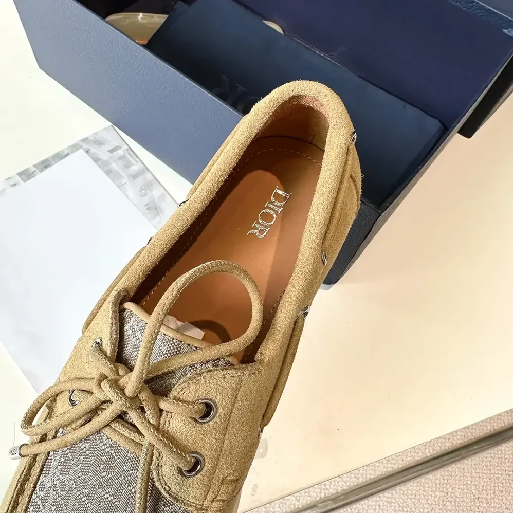 Dior Granville Boat Shoe Beige Suede and Beige Dior Oblique Jacquard for Men Dior Granville Boat Shoe Beige Suede and Beige Dior Oblique Jacquard for Men