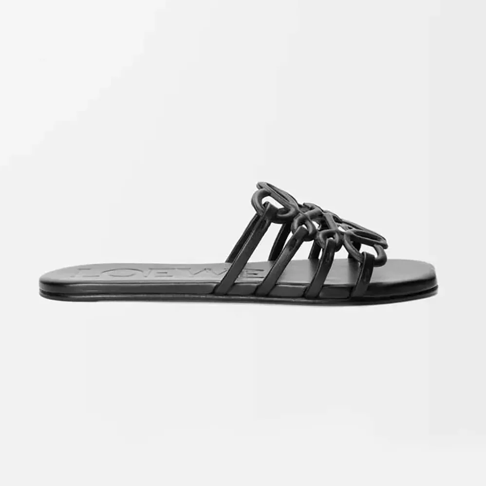 Loewe Petal Anagram Slide in Soft Calfskin for Women in Black