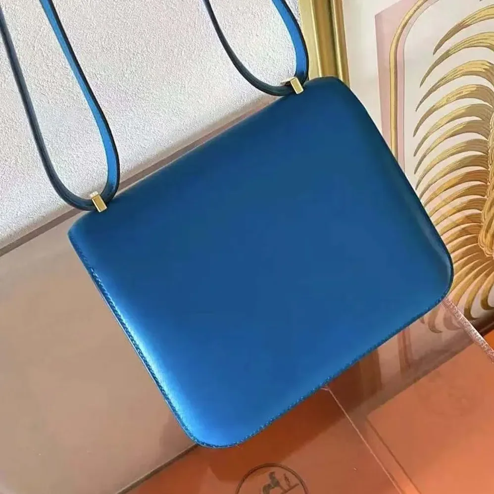 Hermes Constance 24 Bag Box Leather for Women in Blue/Gold