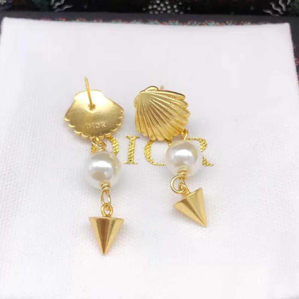 Dior Sea Garden Earrings Gold-Finish Metal and White Resin Pearls for Women