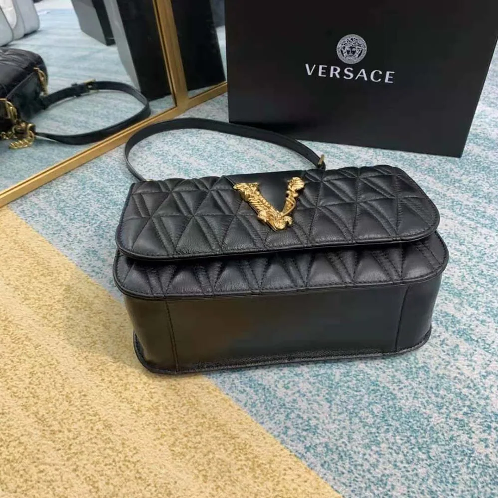 Versace Virtus Quilted Shoulder Bag for Women in Black