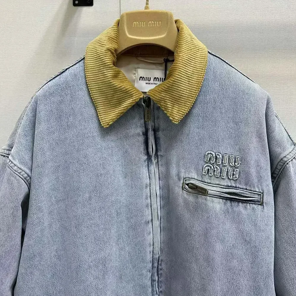 Miu Miu Logo Corduroy for Women in trimmed Denim Blouson