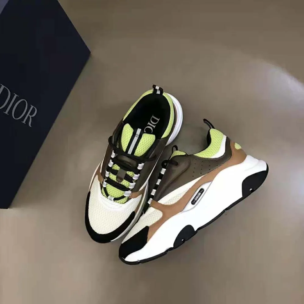 Dior B22 Sneaker Green and White Technical Mesh with Ebony and Camel Smooth Calfskin for Men Dior B22 Sneaker Green and White Technical Mesh with Ebony and Camel Smooth Calfskin for Men