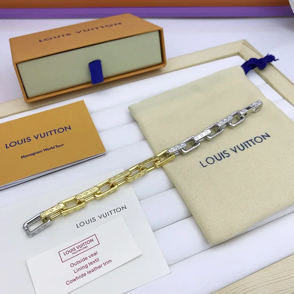 Louis Vuitton Combinating Two Colors Monogram Chain Bracelet Multicolor Louis Vuitton Combinating Two Colors Monogram Chain Bracelet Multicolor