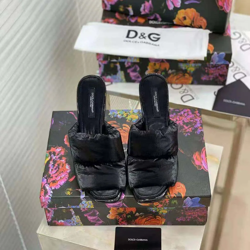 Dolce Gabbana D&G Down-Padded Mules with DG Pop Heel for Women in Black