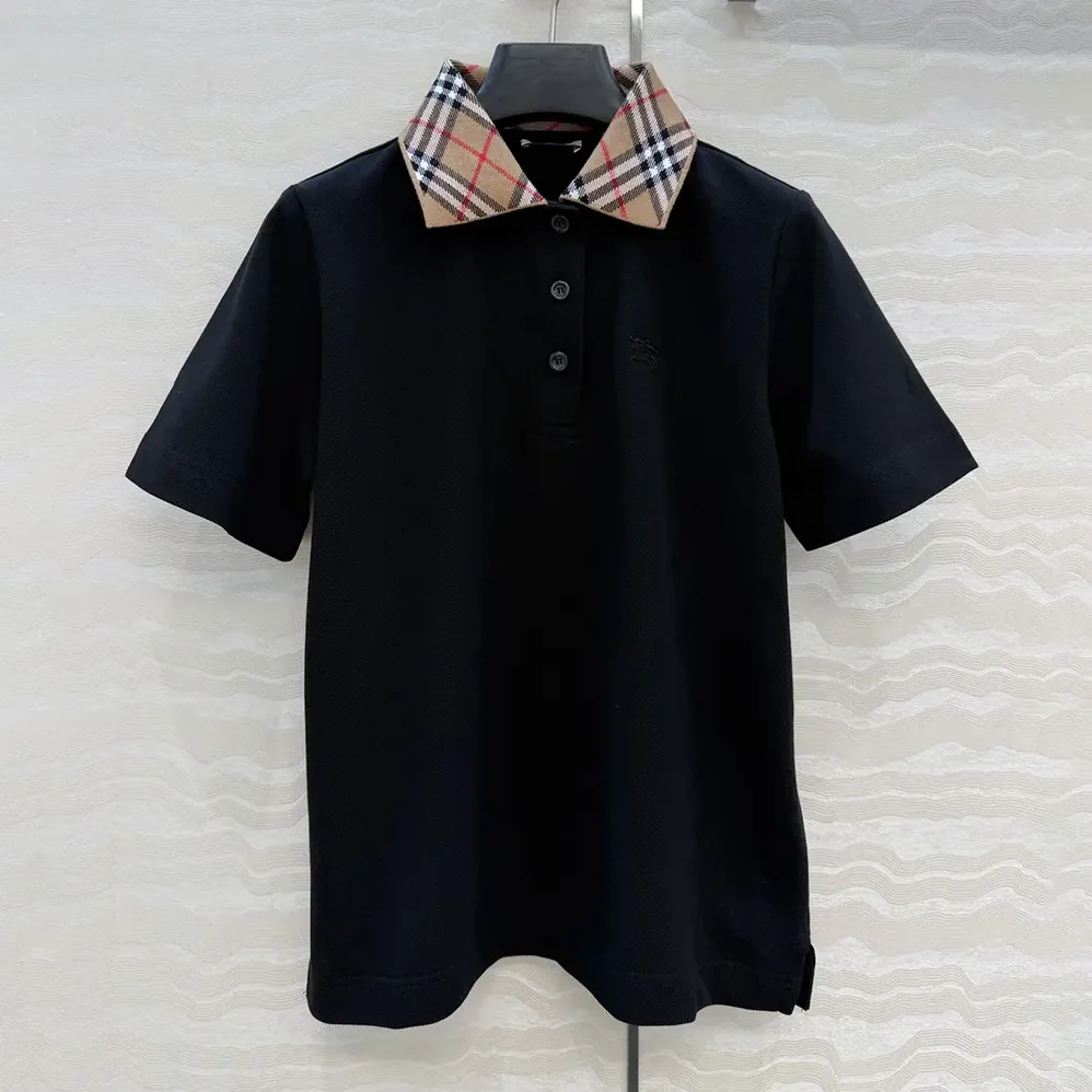 Burberry Check Collar Cotton Polo Shirt for Men in Black Burberry Check Collar Cotton Polo Shirt for Men in Black