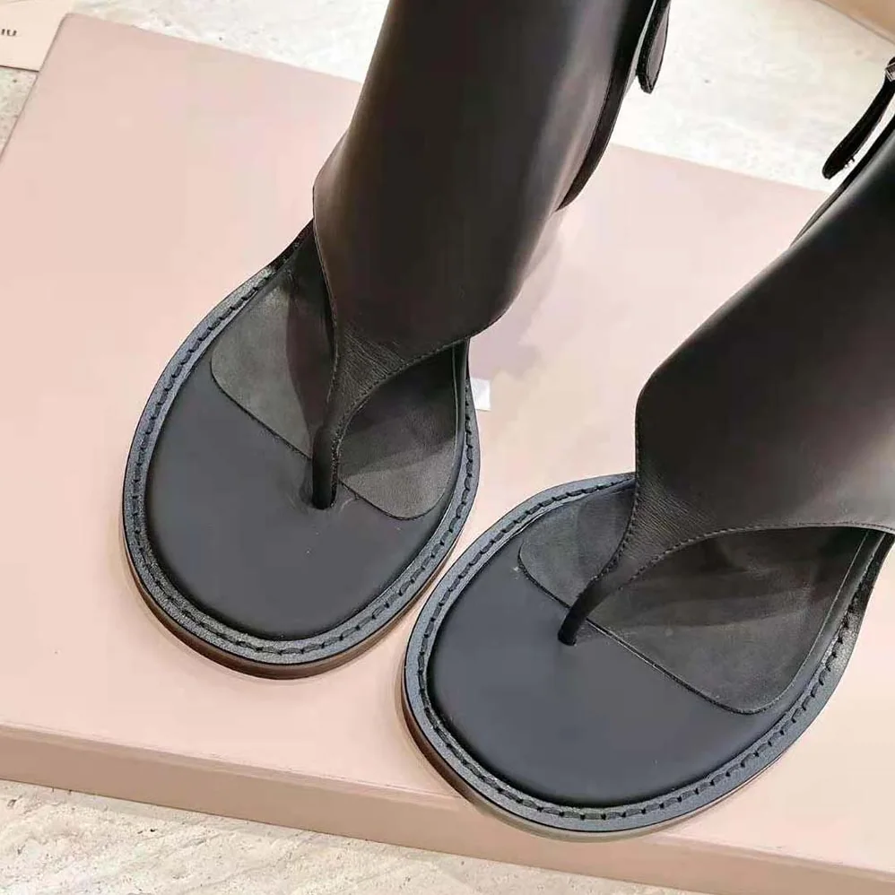 Miu Miu Leather Thong Booties for Women in Black