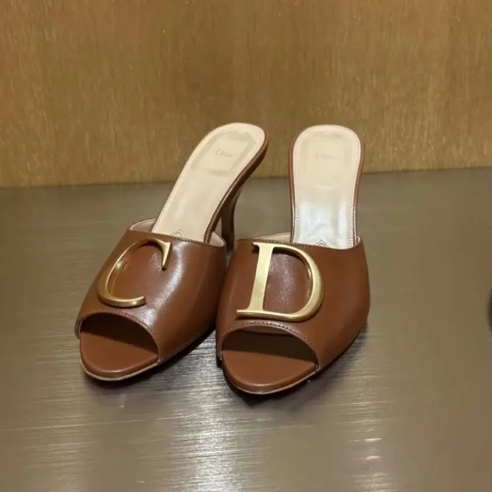 Dior Initials Heeled Slide New Marron Lambski for Women Dior Initials Heeled Slide New Marron Lambski for Women