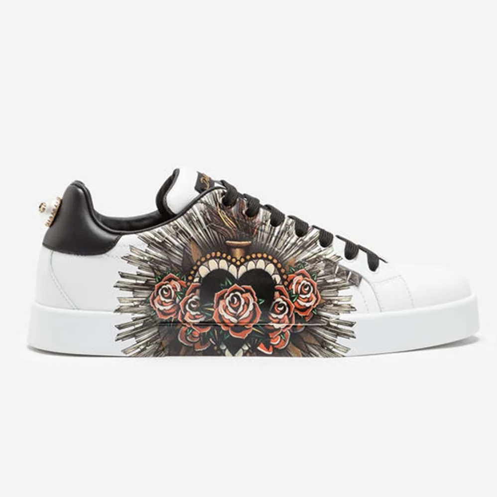 Dolce Gabbana D&G Printed Calfskin Portofino Sneakers in White for Men Dolce Gabbana D&G Printed Calfskin Portofino Sneakers in White for Men