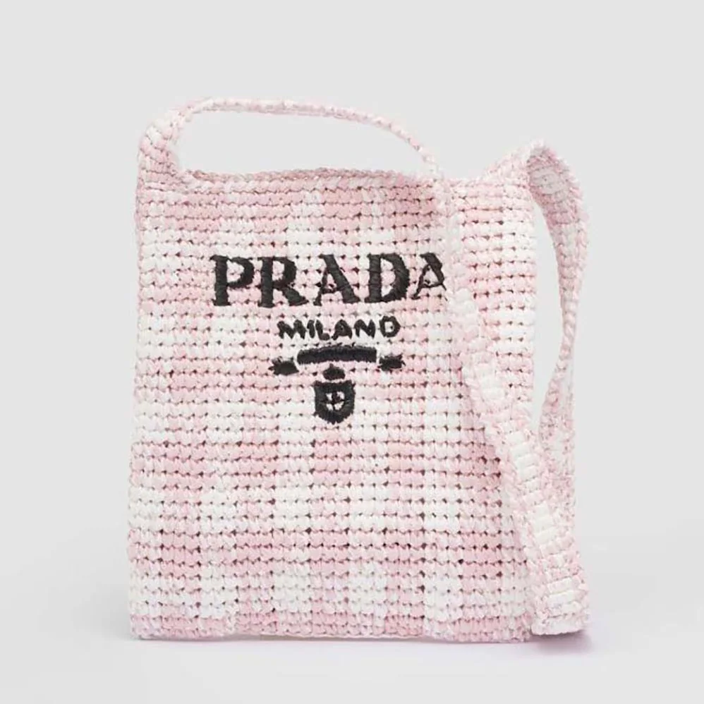 Prada Crochet Bag with Embroidered Lettering Logo for Women in Pink