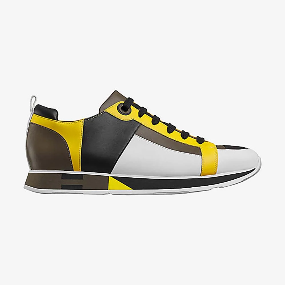 Hermes Rebus Sneaker Shoes Black Yellow and Khaki Insert for Men