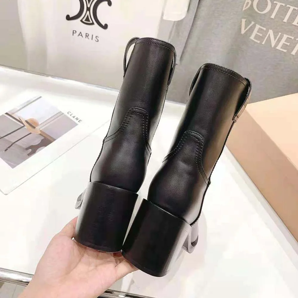Miu Miu Leather Booties with Hot-stamped Logo for Women in Black