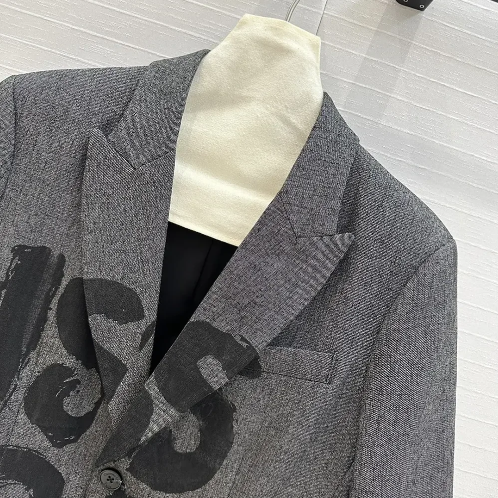 Dior Blazer Gray End-on-End Virgin Wool with Black Miss Dior Graffiti Motif for Women