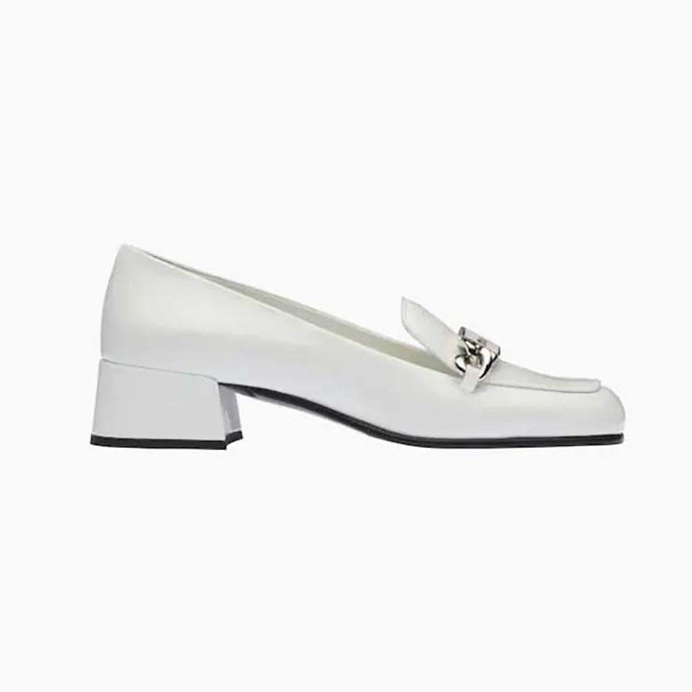 Miu Miu Patent Leather Loafers in 35 mm Heel Height for Women in White Miu Miu Patent Leather Loafers in 35 mm Heel Height for Women in White