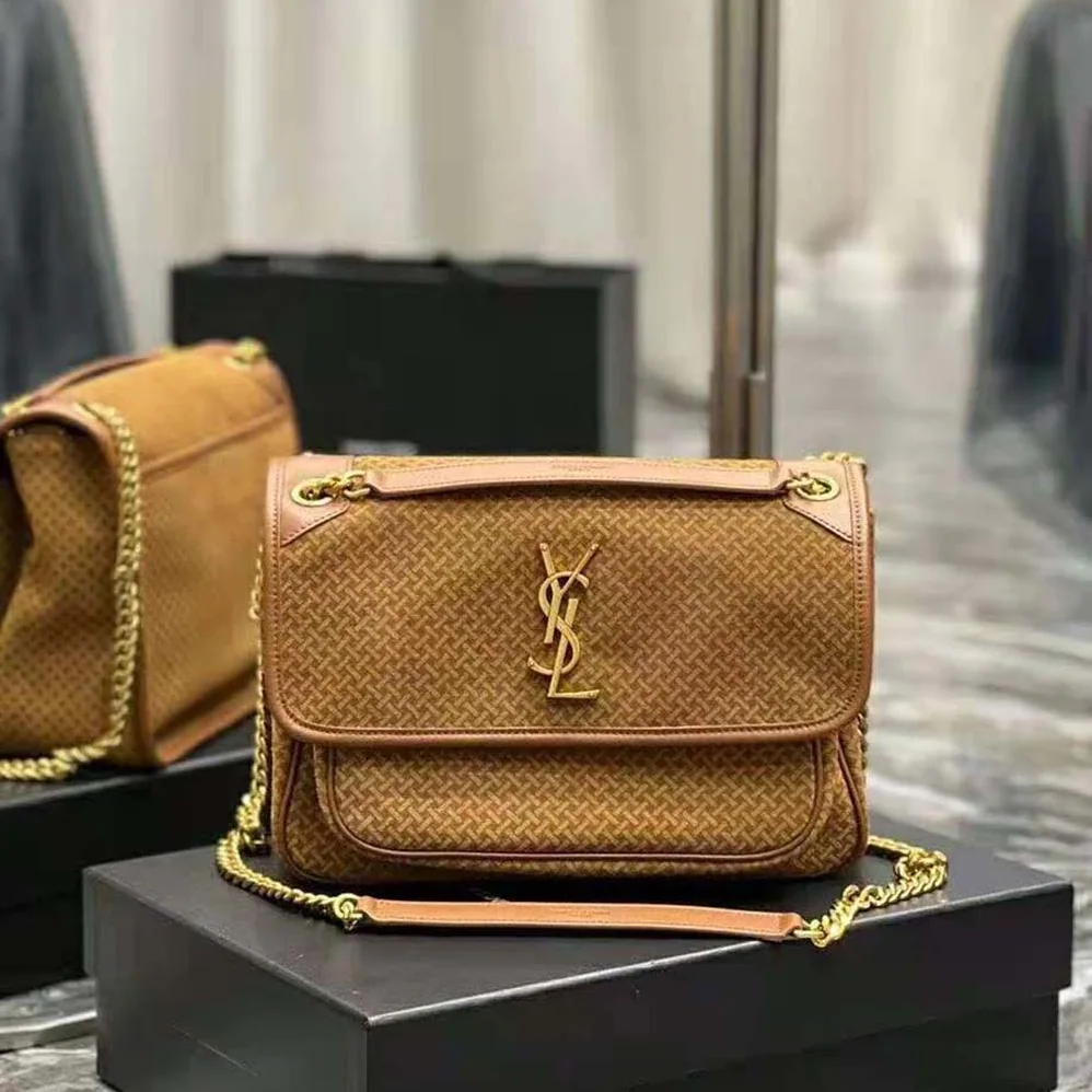 Saint Laurent YSL Niki Medium in Crinkled Vintage Suede for Women Saint Laurent YSL Niki Medium in Crinkled Vintage Suede for Women