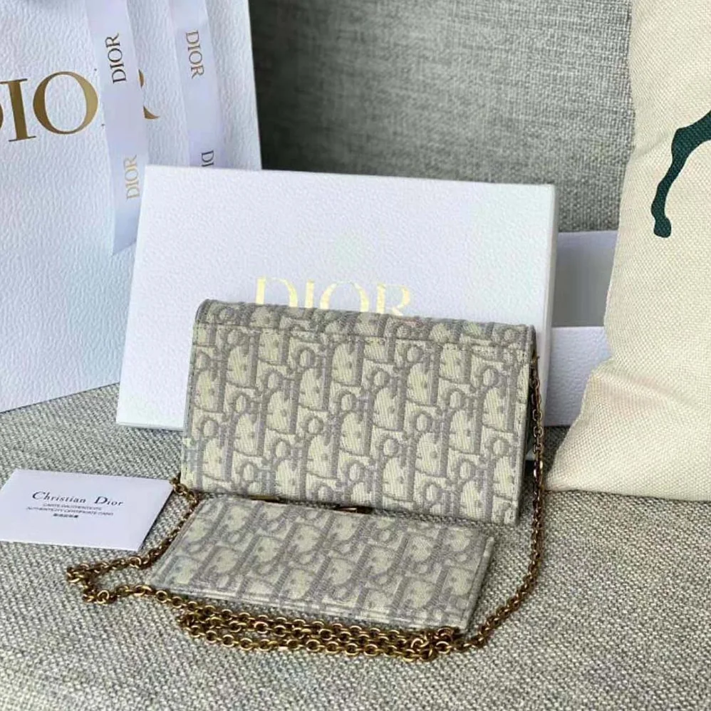 Dior Long Saddle Wallet with Chain Gray Dior Oblique Jacquard for Women