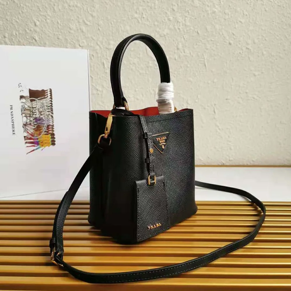 Prada Small Saffiano Leather Prada Panier Bag for Women in Black Prada Small Saffiano Leather Prada Panier Bag for Women in Black