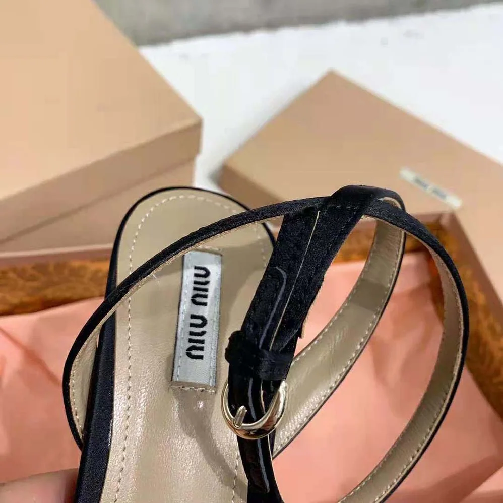 Miu Miu Satin Platform Sandals in 135mm Heel Height for Women in Black