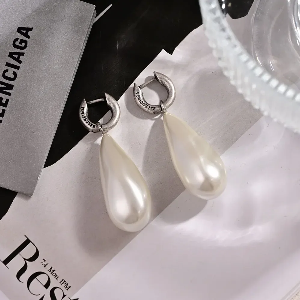 Balenciaga Palazzo Pearl Earrings in Antique Silver for Women Balenciaga Palazzo Pearl Earrings in Antique Silver for Women