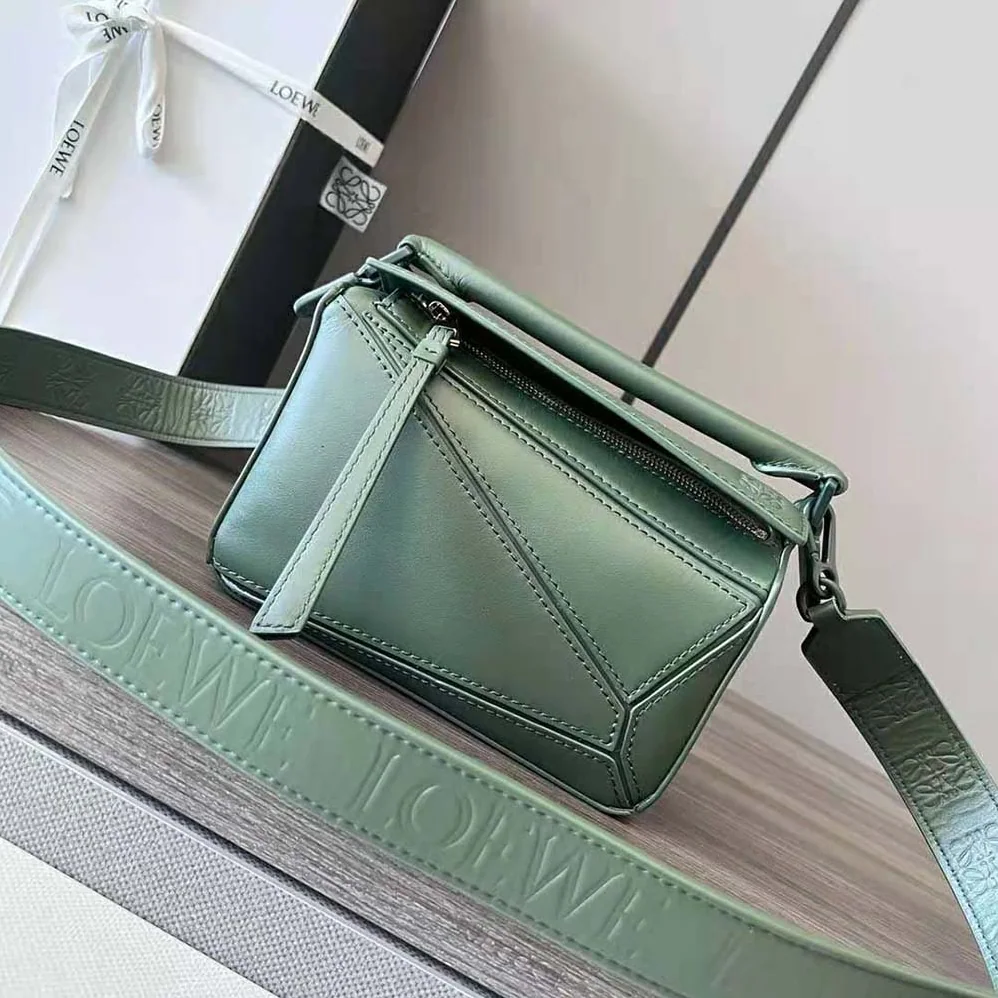 Loewe Mini Puzzle Bag in Satin Calfskin for Women in Green