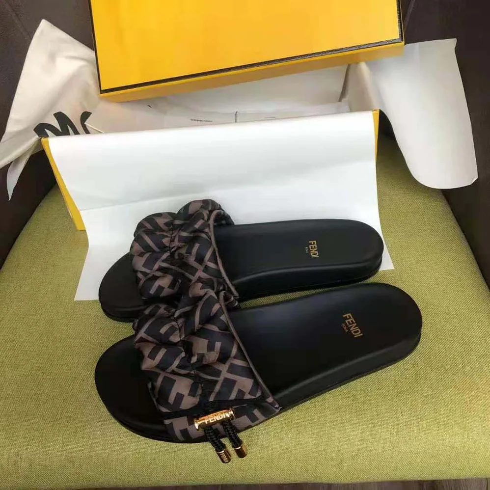 Fendi Vertigo Brown Satin Slides for Women