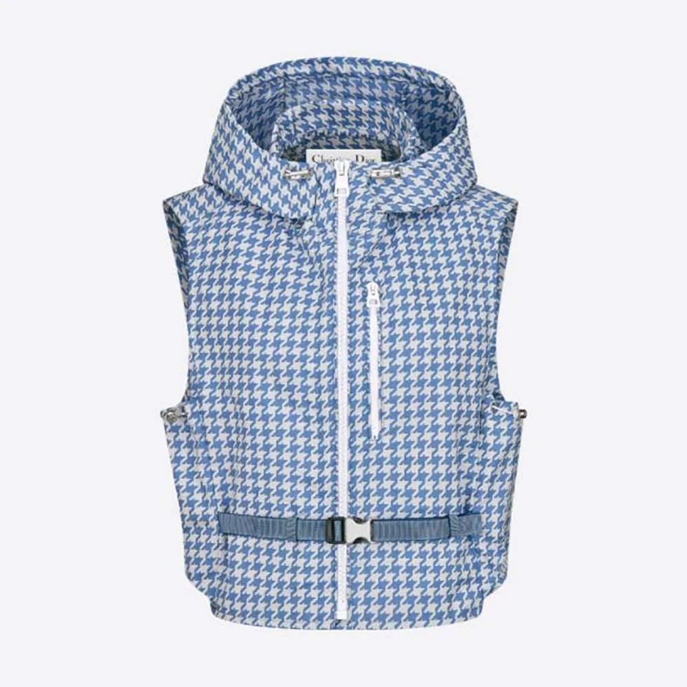 Dior Hooded Sleeveless Vest Cornflower Blue Technical Taffeta Jacquard for Women Dior Hooded Sleeveless Vest Cornflower Blue Technical Taffeta Jacquard for Women
