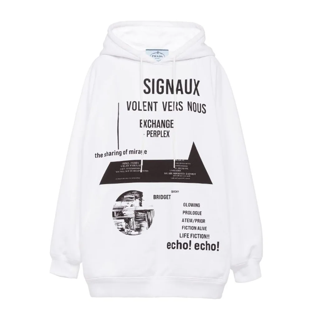 Prada Cotton Fleece Hoodie for Women in White Prada Cotton Fleece Hoodie for Women in White